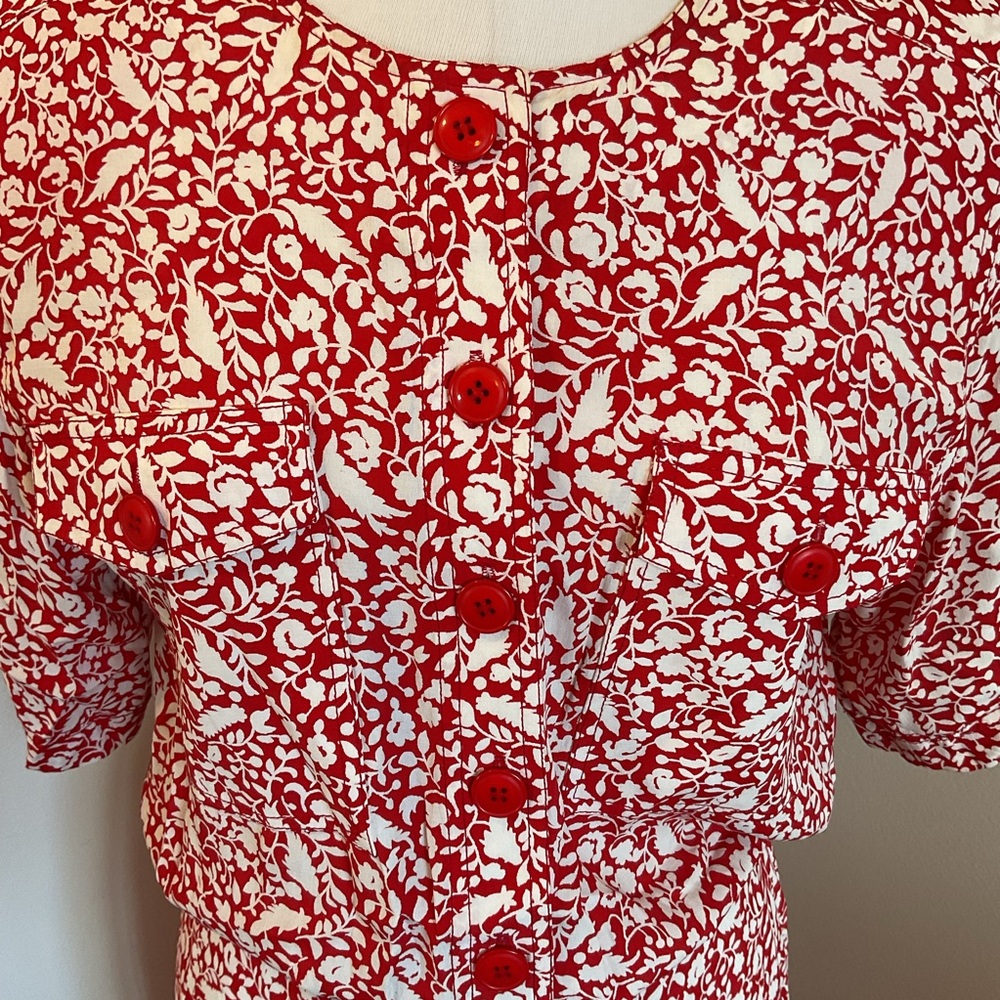 Vintage Maggy London Jeannene Booher Red Floral Rayon Dress Kentucky Derby 10 - Picture 4 of 6
